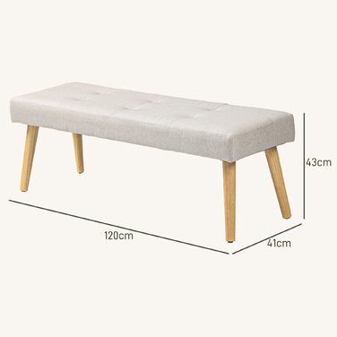 HOMCOM Bench, Upholstered Bench with Linen Look, Button Tufting, Bed Bench with Wooden Legs for Bedroom, Living Room, Hallway, 120 x 41 x 43 cm, Cream | Aosom