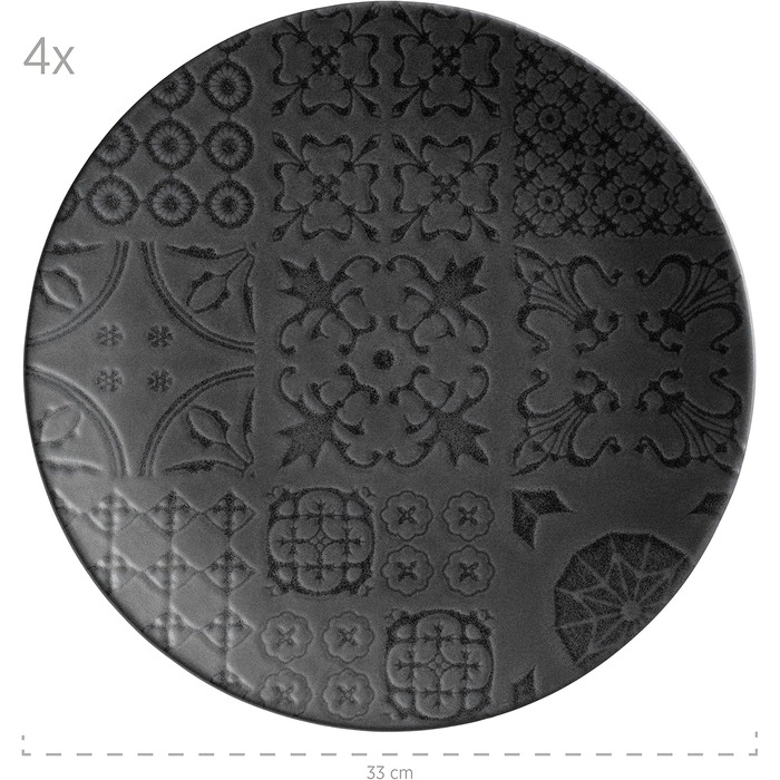 Набір керамічного посуду MÄSER Serie Tiles Vintage на 4 особи, чорний, 12 предметів (керамічні тарілки)