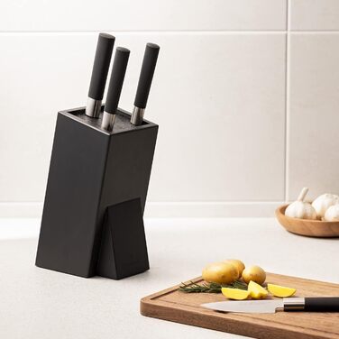 Navaris Acacia Wood Knife Block with Bristle Insert - Unfitted Knife Block made of Wood - Universal for Kitchen Knives, Chef's Knives, Cooking Utensils - Black