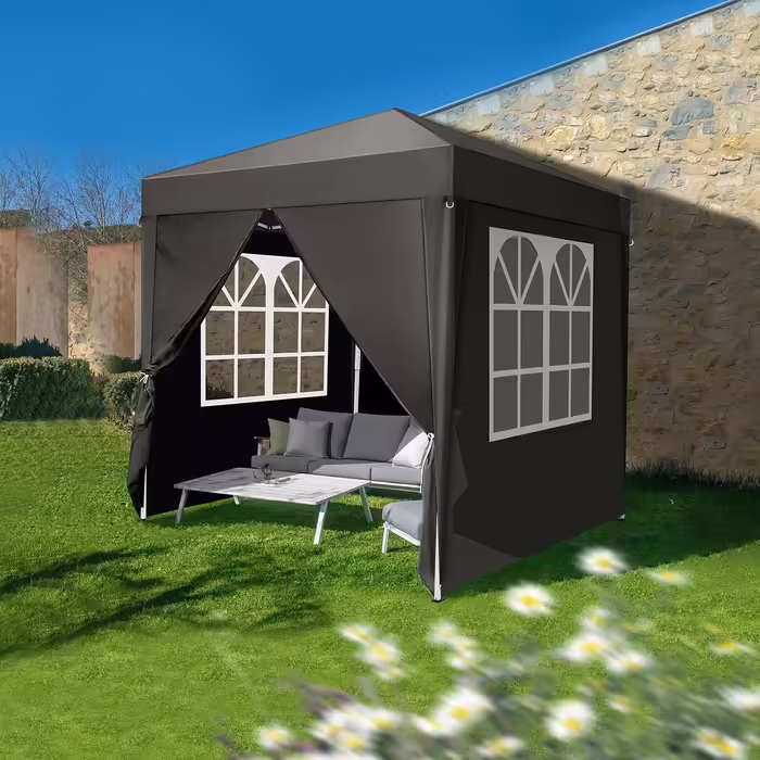 2x2m Gazebo, Pop-up, Windproof, Waterproof, Folding Gazebo, UV Protection 50+, Adjustable Height, with 4 Side Panels, for Outdoor, Garden, Party, Camping, Dark Grey
