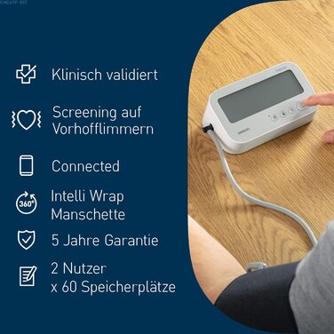 Тонометр OMRON X4 Connect AFib з Bluetooth та мобільним додатком, виявлення фібриляції передсердь (AFib) | клінічно перевірений | для діабетиків та вагітних | манжета 22-42 см