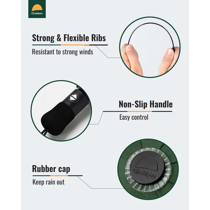 Чакіпі - парасолька велика, штормостійка, з відбиваючим покриттям, для чоловіків та жінок. Автоматичний парасолька, компактний, для подорожей. Розмір купола 106 см, темно-зелена
