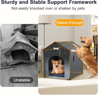 Будка для собак великого розміру для дому з м'яким лежаком, сіра. Стабільна, водонепроникна, підходить для малих та середніх собак, 68.6 x 53.3 x 68.6 см