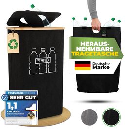 Deposit bottle collection container with lid and carrying bag | Perforated, rotating deposit container | Ideal deposit bottle storage, empty container collection container, bottle collector (Black)