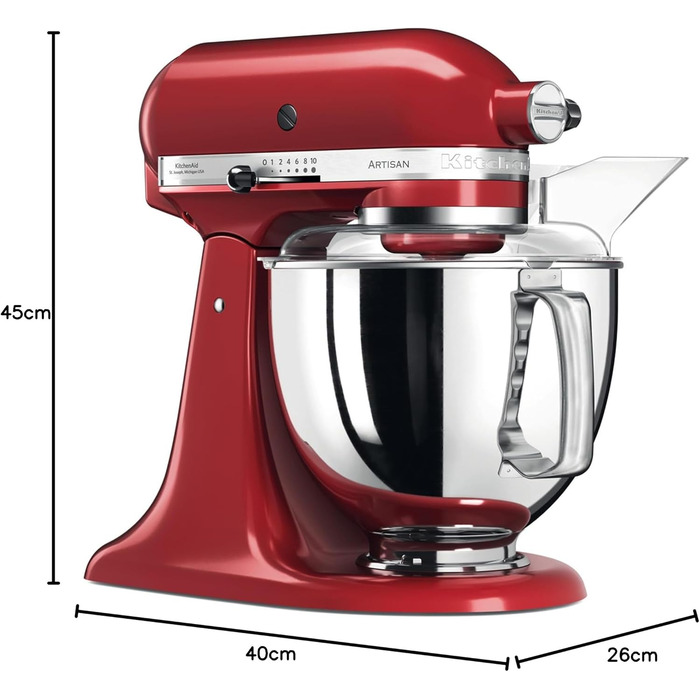 Кухонний комбайн KitchenAid Artisan Empire Red: тістоміс, блендер, насадки, 4.8 л, 2 чаші з нержавіючої сталі