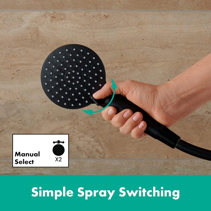 hansgrohe Vernis Blend Shower Set, water-saving showerhead with shower hose and shower rod 0.65m, hand shower with 2 spray patterns, Chrome (Matte Black)
