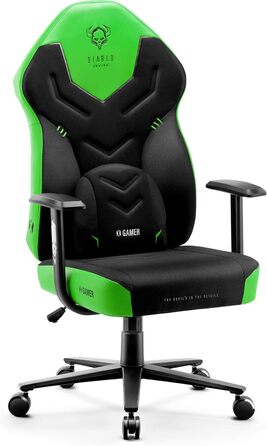 Ігрове крісло Diablo X-Gamer 2.0, ергономічне, тканинне, з поперековою подушкою, Softpad, чорне-зелене, 128x68x55 см
