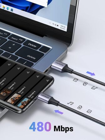 Кабель USB-C UGREEN 2 шт. (2M + 0.5M) нейлонова обплітання, сумісний з Samsung Galaxy S24 Ultra, S23, S22, iPhone 15 Pro, Pro Max