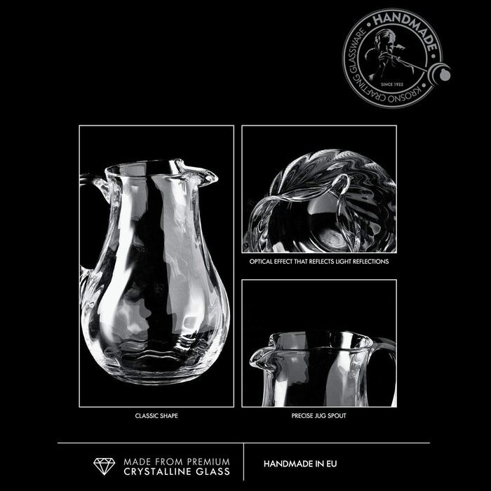Krosno - Water Pitcher Glass Pitcher 1600 ml Romance Collection - Crystalline Glass Wine Carafe Red Wine Water Carafe Carafe for Drinks Glass Carafe Water and Juices Whisky Ice