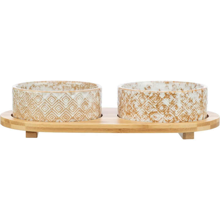 TRIXIE Ceramic & Bamboo Dog Bowl Set - 800ml, for Small & Medium Dogs, Dishwasher Safe, Durable