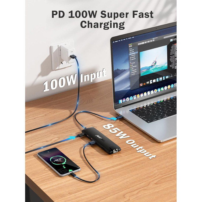 Док-станція Lemorele 13-в-1: USB-C/A, 10Gbps, 3 монітори, 2 HDMI 4K, Ethernet, 4 USB 3.2/2.0, VGA, Type-C 3.1, PD 100W, Audio, SD/TF, для Windows, MacBook