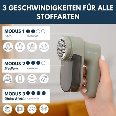Електричний видалення ворсу та котушок для одягу – Fusselentferner з 3 швидкостями, LED-дисплеєм, USB-зарядкою, портативний пристрій з подвійним захистом (Sage)