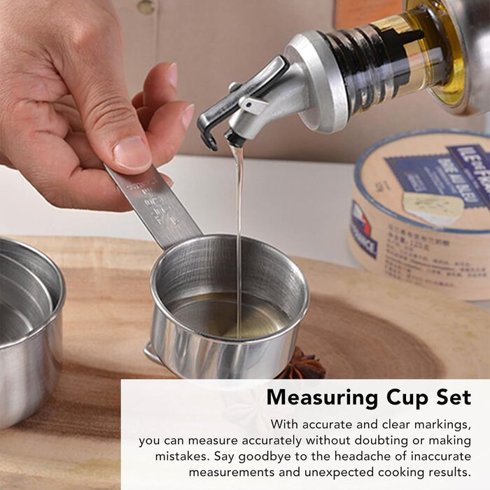Stainless steel measuring cups, stainless steel measuring spoon set, 5-piece metal measuring cup set, nesting measuring cups, mini measuring spoons, stackable measuring cups for baking and cooking / 1366
