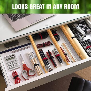 ANTOWIN Adjustable Drawer Dividers Bamboo (43-56 cm), Drawer organizer, spring-loaded, Kitchen, dresser, bathroom, bedroom, baby drawer, desk organization system