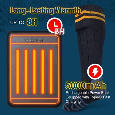 Гріючі шкарпетки з підігрівом, 5000mAh, 4 режими температури, USB, для катання на лижах, велосипеді, риболовлі, кемпінгу, унісекс, 35-45 EU