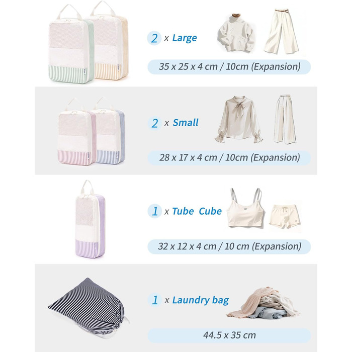 Набір органайзерів для валізи Narwey (6 шт.) - компресійні кубики для подорожей, рюкзаки, валіза, рюкзак, набір для пакування