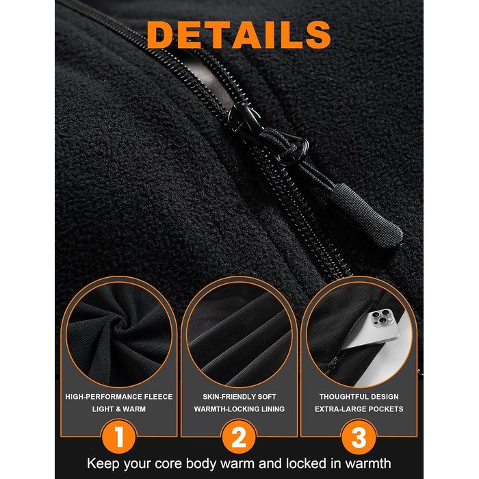 Обогревна жилетка для чоловіків та жінок, 6 зон обігріву, 3 режими температури, чорний колір, розмір S