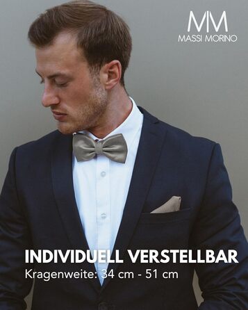 Комплект метелик Massi Morino з нагрудною хустинкою для чоловіків, сірий, регульований - ідеально для весілля та ділового стилю