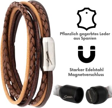Браслет шкіряний Echtleder (Німеччина), унісекс, з магнітною застібкою, 3XL (21-22 см), світло-коричневий
