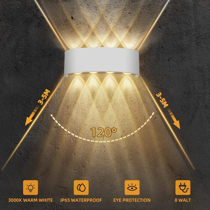 Світлодіодна настінна лампа Lureshine, 2 шт., 22x8x5 см, чорна, IP65, 8W, 3000K, для вітальні