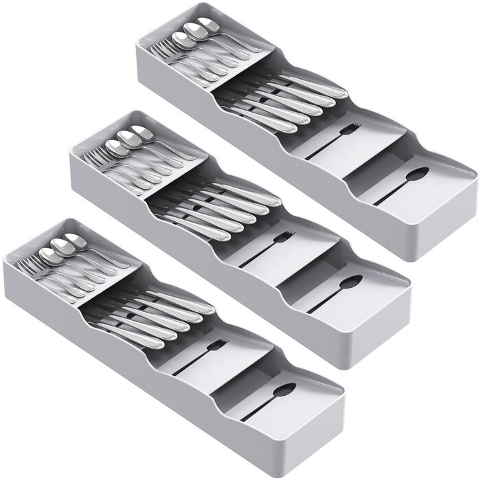 Органайзер для столових приборів Lifewit в шухляду, 4 відділення, 40 см, сірий пластиковий контейнер для ложок, виделок, ножів (3 шт)