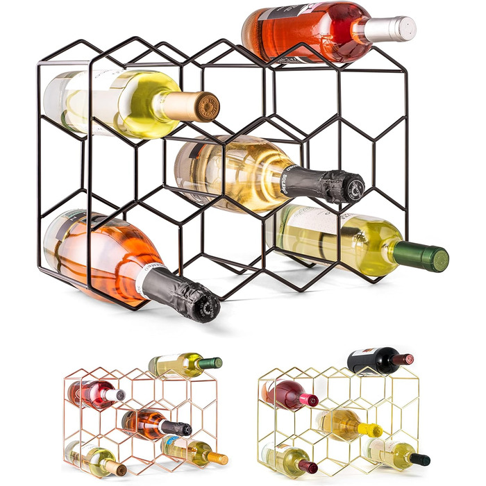 Gusto Nostro Wine Rack for Table - Modern Black Metal Wine Rack for 14 Bottles - 3-Tier Wine Rack Small - Bottle Rack for Table, Cabinet & Pantry - No Assembly Required