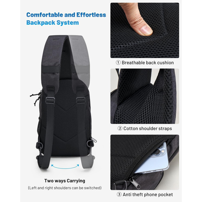 Чоловіча нагрудна сумка Oiwas, маленька сумка через плече для чоловіків та жінок, спортивна сумка для піших прогулянок та активного відпочинку (чорна)