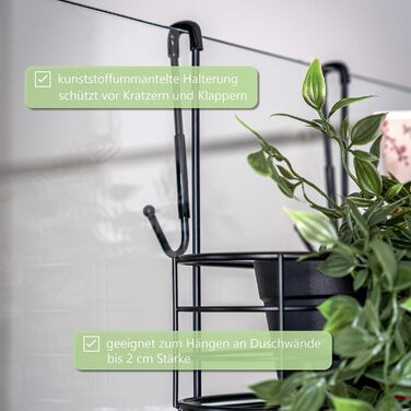 Bremermann Shower Shelf, 3 Tiers, for Hanging, with Removable Hook and Four Fixed Hooks, Black