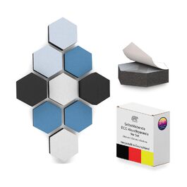Акустичні панелі PolySound ECO 3D-гексагон, самоклейні звукопоглинаючі шестикутні панелі для офісу, геймерської зони та дому, набір 9 шт (3-10 см), колір Breezy Blue