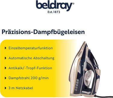 Праска Beldray BEL01847VDE з прецизійною керамічною підошвою, регулюванням температури та подачі пари, автоматичним вимкненням, 320 мл, 200 г/хв, 3 м кабель, EU штекер