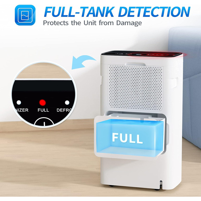 Зволожувач повітря 12 л/день з цифровим дисплеєм, нічний режим, резервуар 1.4 л, для дому, з колесами, безперервна подача