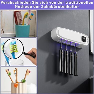 Стерилізатор зубних щіток Maxspace з УФ-випромінюванням, настінний, 4 слоти, для ванної кімнати (білий)