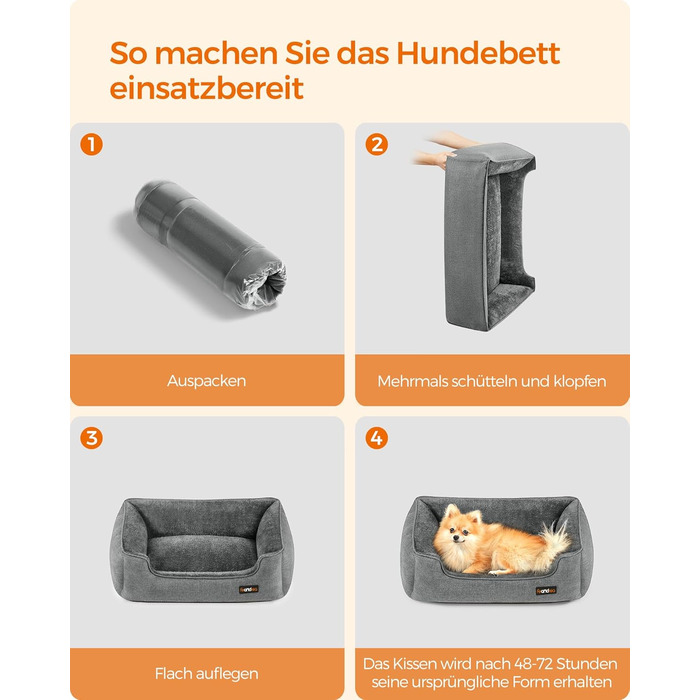 Ліжко для собак Feandrea, м'який лежак для собак з льоновим покриттям, кошик для собак, підняті бортики, неслизьке дно, знімний та пральний чохол, M, для маленьких собак, 70 x 55 x 21 см, світло-сірий