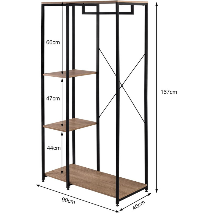 WOLTU Clothes Rack - Organised Clothes Rack, Wardrobe Clothes Rail, Laundry Rack, Open Wardrobe with 4 Shelves for Bedroom, Hallway, Wood and Steel