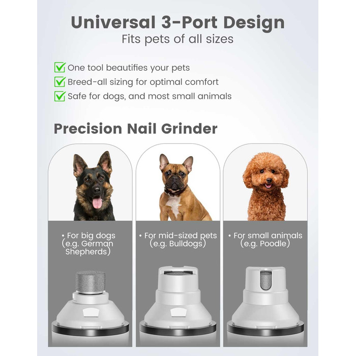 Триммер для стрижки кігтів та стрижка кігтів для собак 2 в 1, безшумний, акумуляторний, електричний, для великих, середніх та маленьких собак, білий