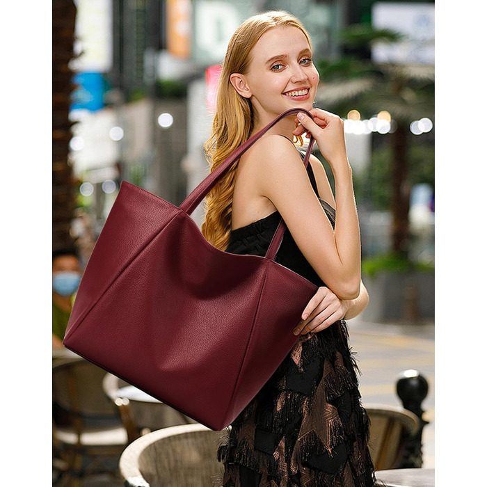 Сумка жіноча KALIDI шопер велика зі шкірозамінника (PU) з блискавкою, червона - для роботи, покупок, навчання