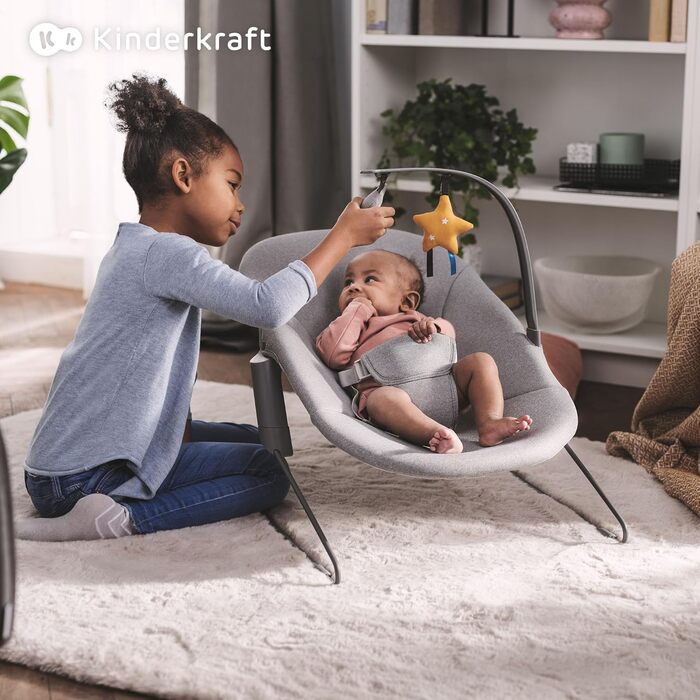 Дитяча подушка для стільчика Kinderkraft ENOCK, м'яка, з ременями, легко миється, гіпоалергенна, чорна, для стільчика CALMEE, сірий