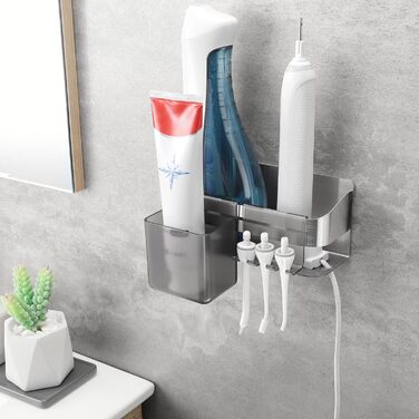 Тримач для електричної зубної щітки з аксесуарами для ванної кімнати, нержавіюча сталь, настінний, без свердління, сріблястий