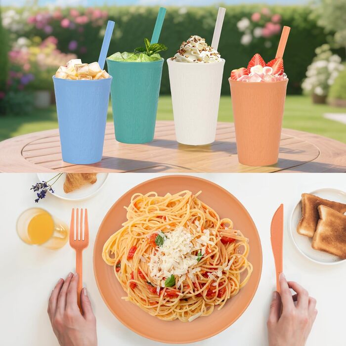 Набір посуду 49 шт. незламний, багаторазовий, для кемпінгу, пікніка, барбекю, пластиковий, кольоровий