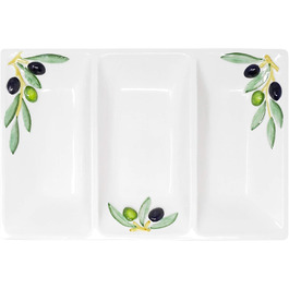 Handmade Rectangular Serving Platter made of Italian Ceramics in Olive Design, Three-Piece Serving Tray 31x21 cm