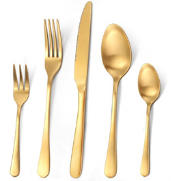 Cutlery Set for 6 People, 30-Piece Golden Titanium Gold Cutlery Set including Knife, Fork, Spoon, Stainless Steel Golden Cutlery Set, Dishwasher Safe (Matte Gold)