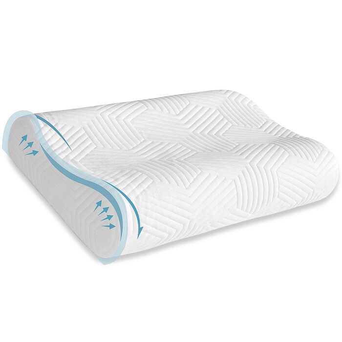 Ергономічна подушка для шиї та голови LAMB з ефектом пам'яті (Memory Foam), регульована висота, для сну на боці, з мийним чохлом, 50x36x10/8 см, біла