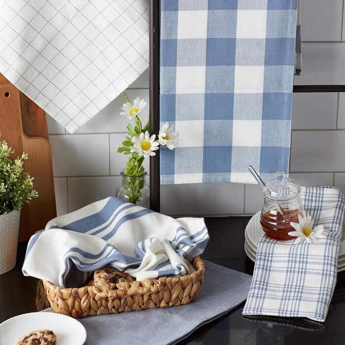 DII Everyday Basic Kitchen Collection Large Dish Towel Set, Woven Cotton, Stonewash Blue, 18x28, 5