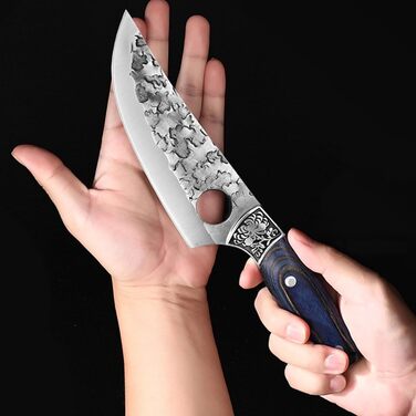 Японський ніж для обробки м'яса Doklasu, ручної роботи, full tang, з високоякісної сталі 5Cr15MoV, з червоним дерев'яним руків'ям та піхвою (15 см)