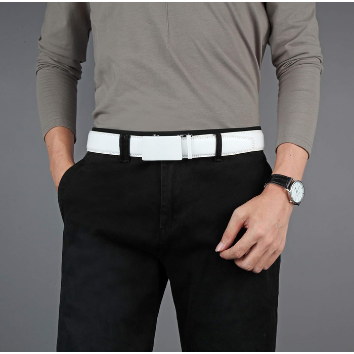 Чоловічий шкіряний ремінь на автоматичній застібці для ділового костюма, ширина 3,5 см, білий, довжина 125 см, підходить для обхвату талії 92-107 см