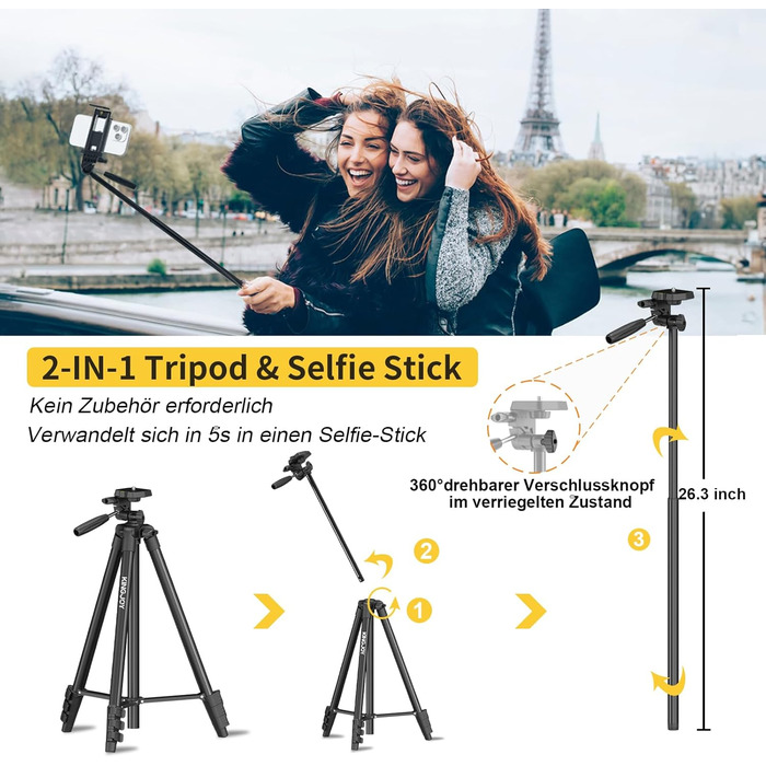 KINGJOY Штатив для камери та смартфона, 180см, з пусковим заходом, для Canon, Nikon, Action Camera, з тримачем для планшету
