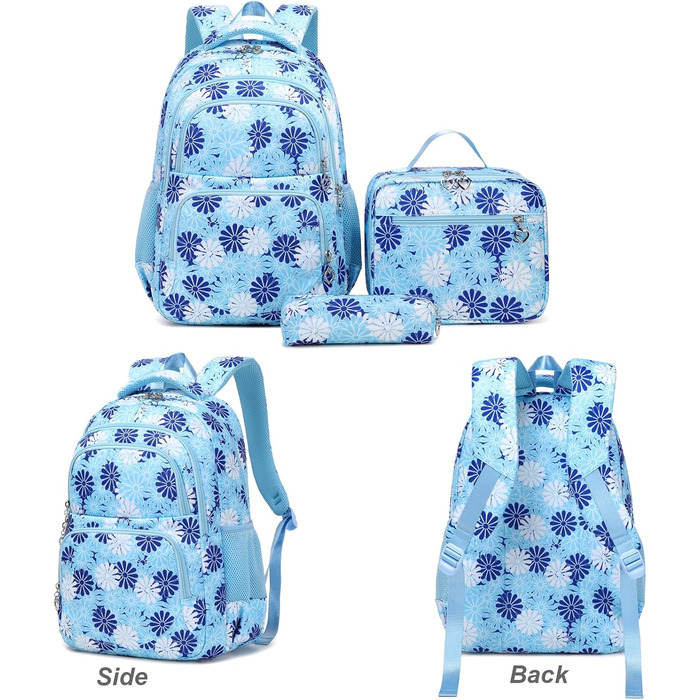 Шкільний рюкзак ZHIERNA для дівчаток-підлітків: набір з ланч-боксом та пеналом, блакитний