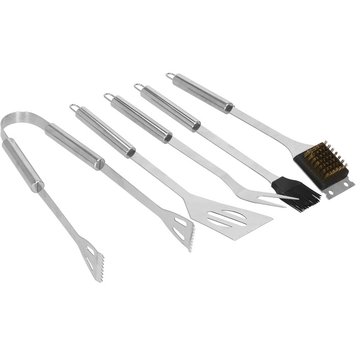Набір для гриля SPRINGOS 5 предметів з нержавіючої сталі: щипці, лопатка, ніж, виделка, пензлик + сумка для зберігання