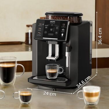 Krups Sensation Fully Automatic Coffee Machine, Milk Frother, 5 Drinks, Filter Coffee Function, 2-Cup Function, Coffee Machine, Black, EA910810 Single