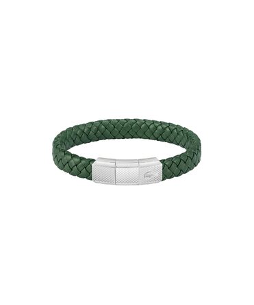 Браслет шкіряний Lacoste ROKEL плетене шкіряне, з магнітною застібкою (зелений/чорний)